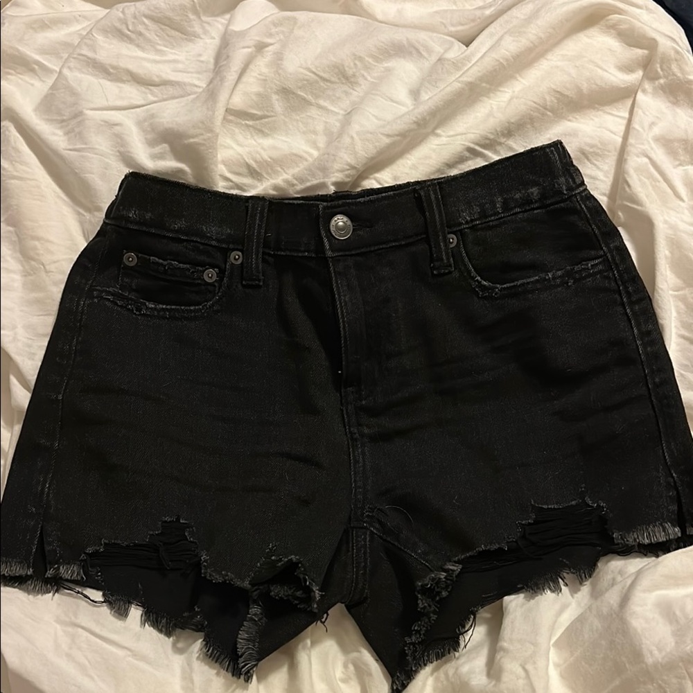 Aerie Black Jean Shorts Distressed Cut-Offs